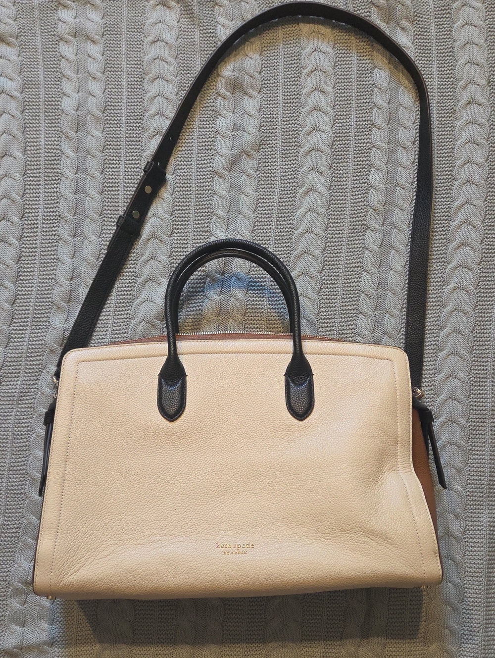 KATE SPADE Structured Pebbled Leather Knott Commuter Tote Laptop Bag Colorblock